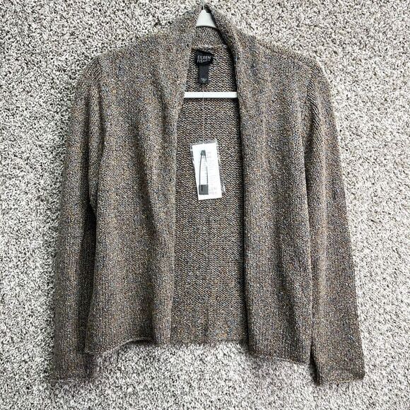 Eileen Fisher Cardigan Women’s S Knotted Silk Melange Knit Open Front Shaped Swe - Picture 1 of 8